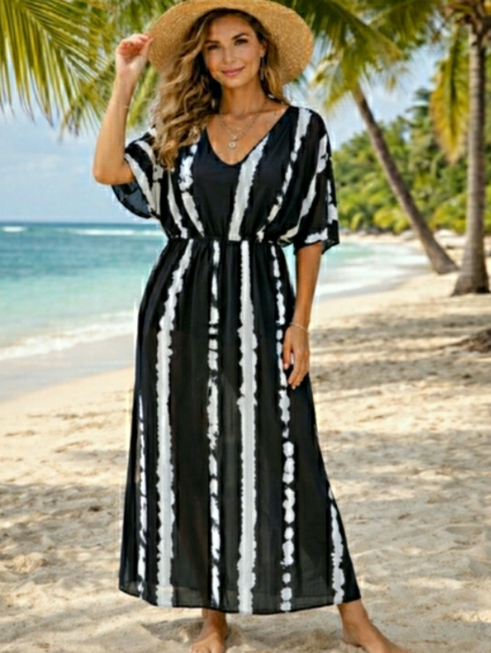 Swimsuit Coverup Vneck Black White Semi Sheer 🤍 NWT - Picture 8 of 11